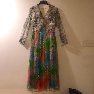 70,s maxi Dress coral Chiffon Ruffles Evening Gown By Jack Bryan Dupuis